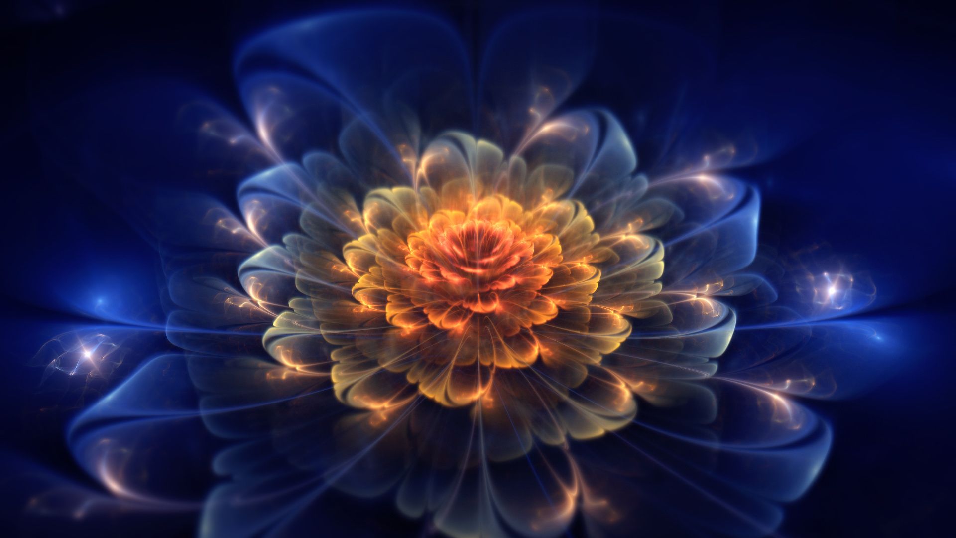 Fiore frattale neon arancione blu, 1920x1080 1080p, Desktop