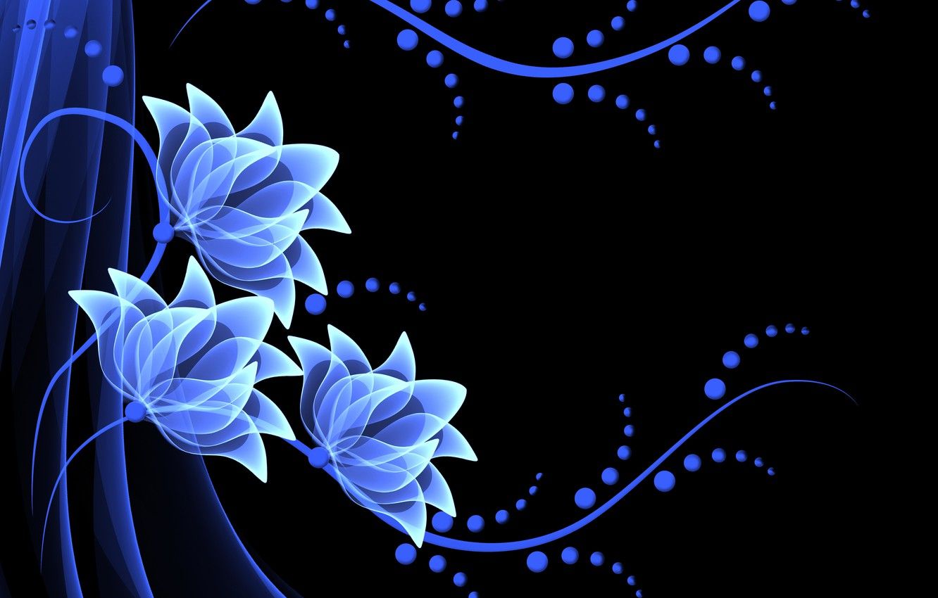 Fiori al neon blu su nero, 1332x850 720p, Laptop