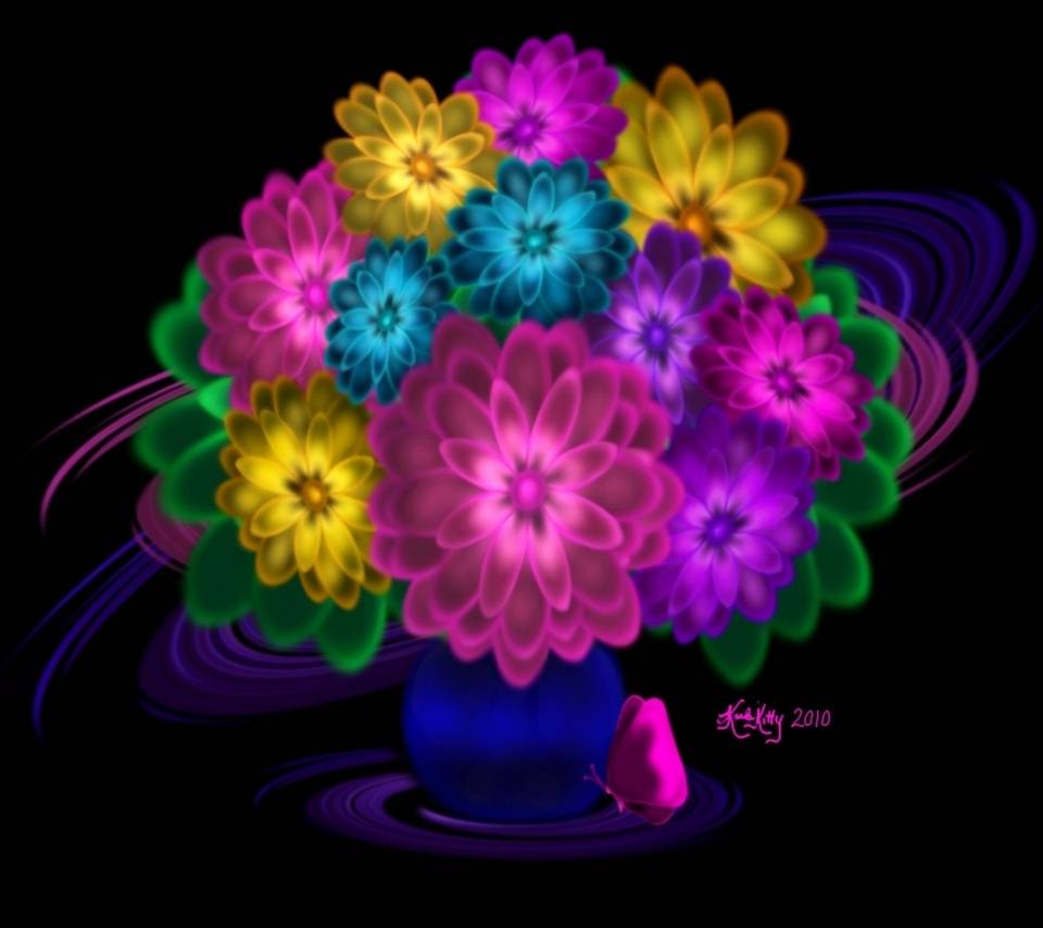 Fiori al neon colorati in vaso, 960x854 HD, PC Desktop