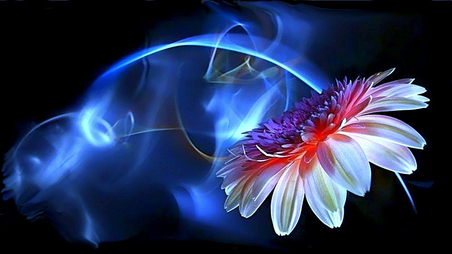 Fiore con fumo neon blu, 1920x1080 Full HD 1080p, Laptop