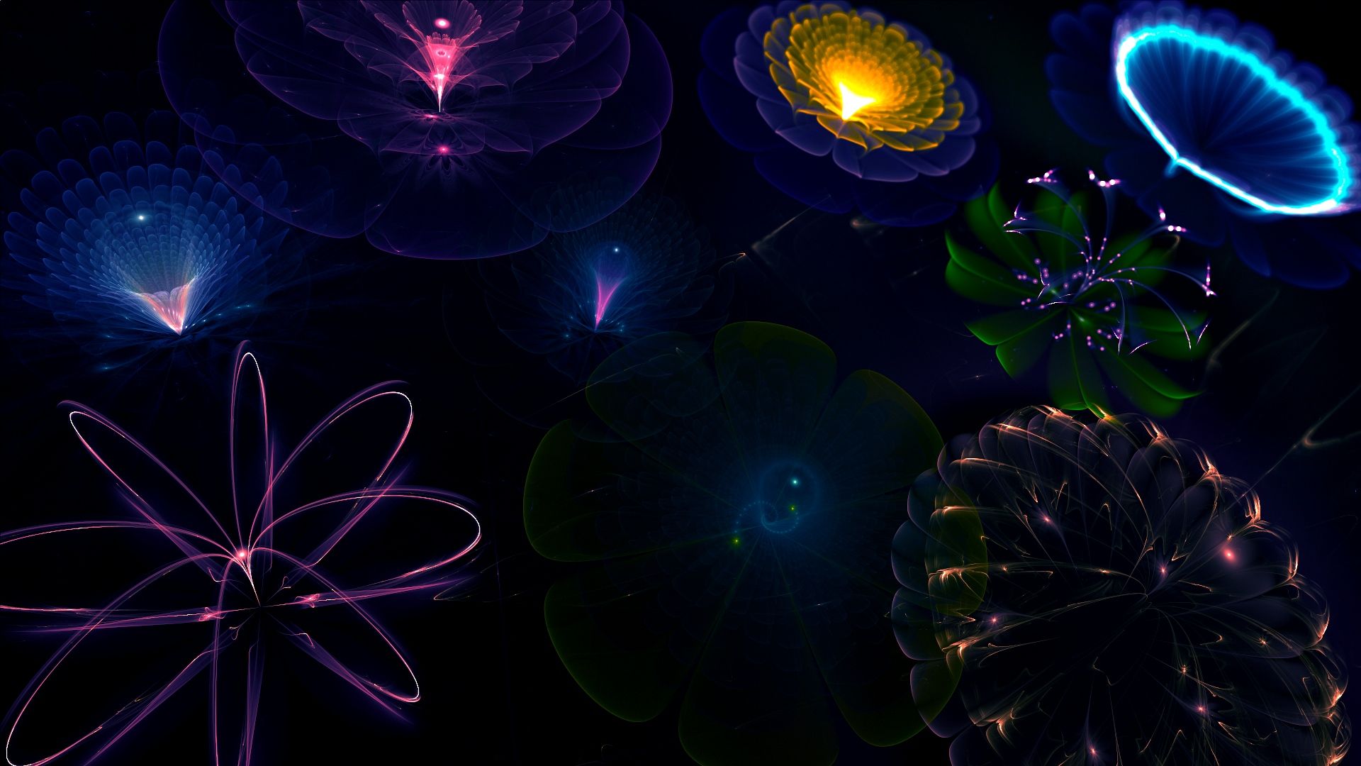 Fiori al neon astratti blu, 1920x1080 Full HD, Desktop