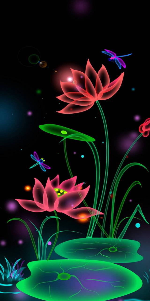 Fiori di loto al neon, 640x1280 Verticale, OnePlus