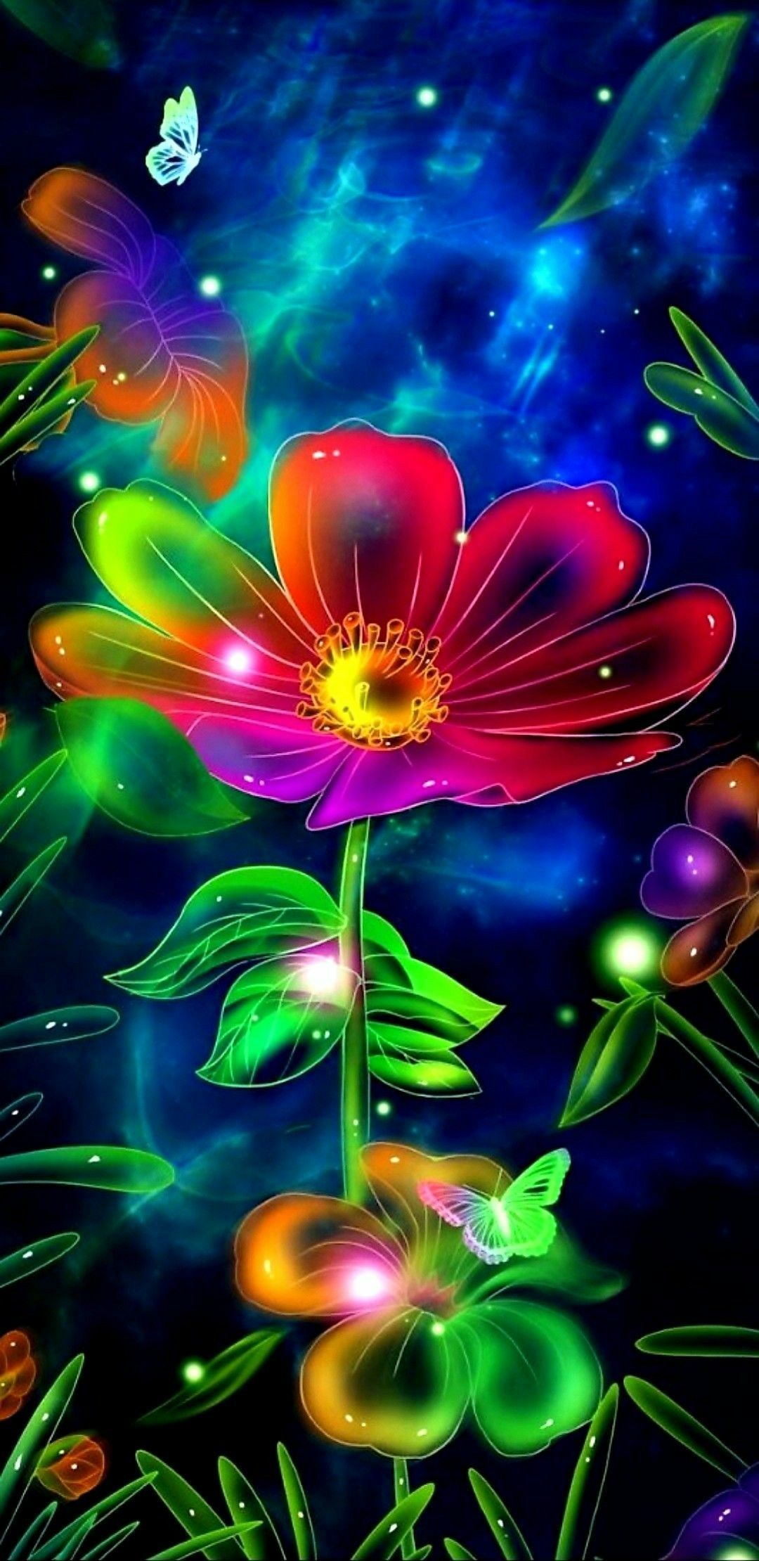 Fiore al neon colorato, 1080x2220 Verticale, Telefono