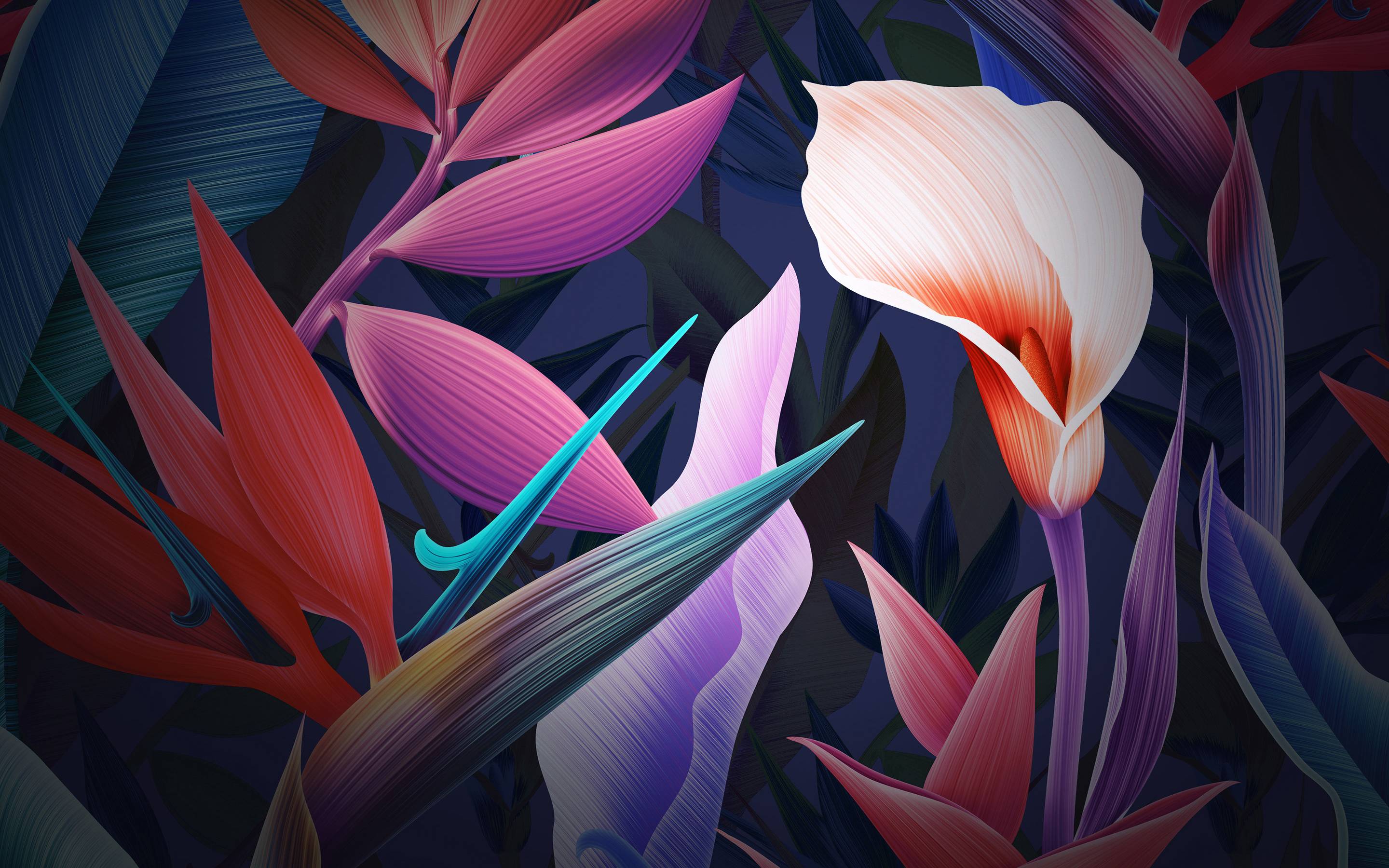 Fiori e foglie al neon, 2880x1800 2K, Desktop