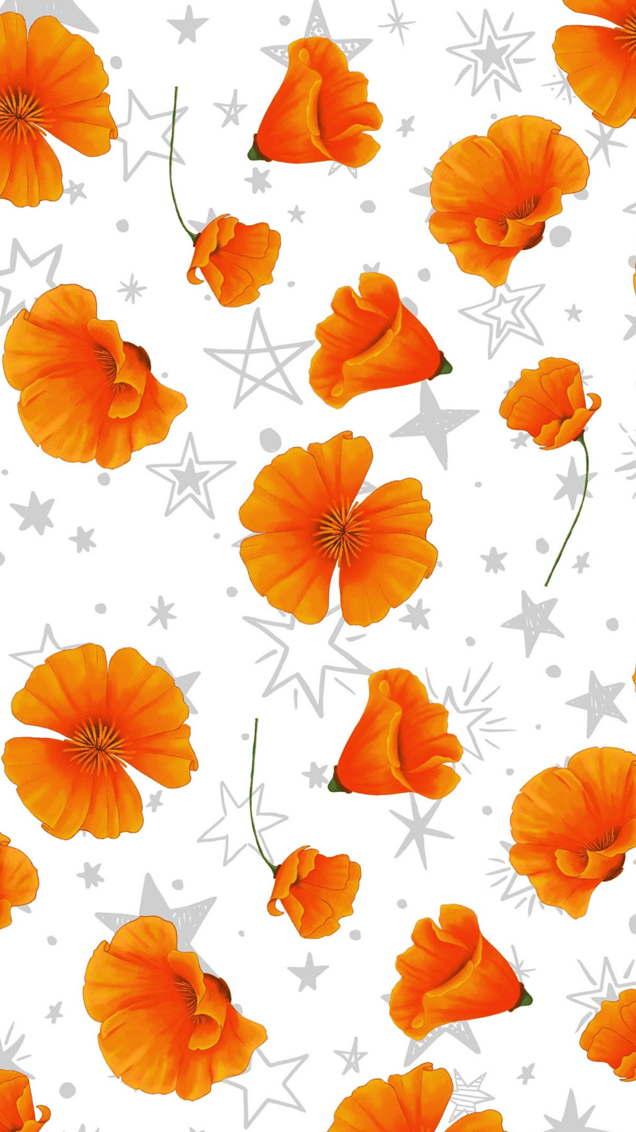 Fiori arancioni con stelle, 1242x2208 Verticale, iPhone Plus