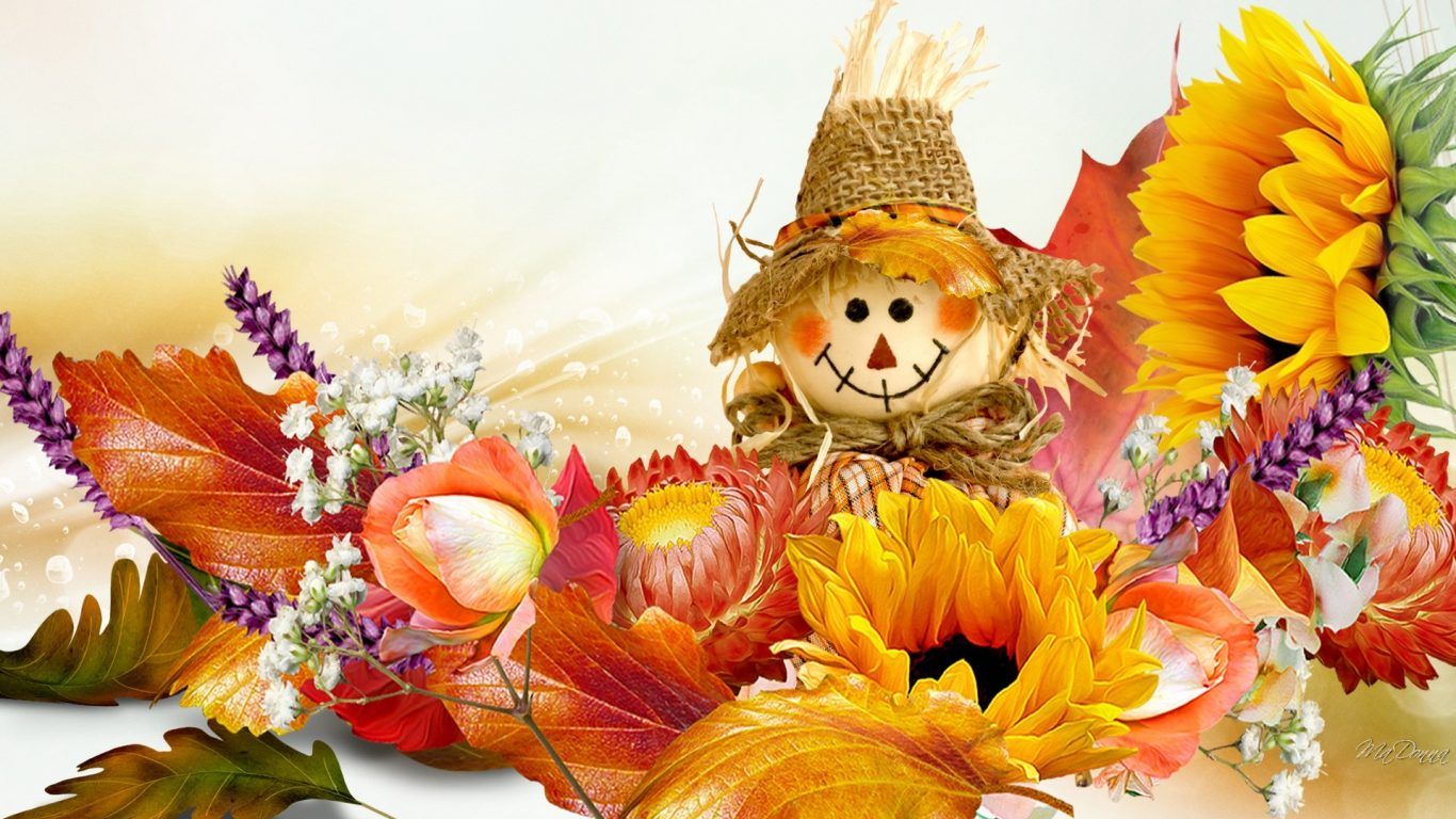 Spaventapasseri con girasoli autunnali, 1366x768 720p, iMac