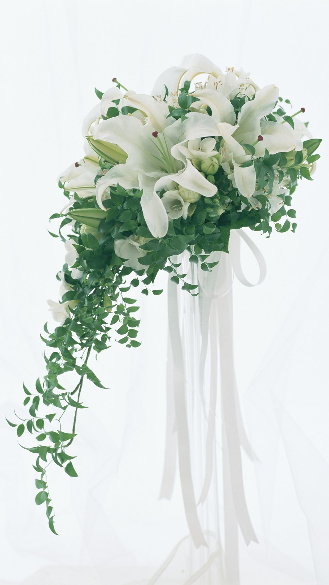 Bouquet fiori bianchi con foglie, 1080x1920 Full HD Verticale, iPhone Plus