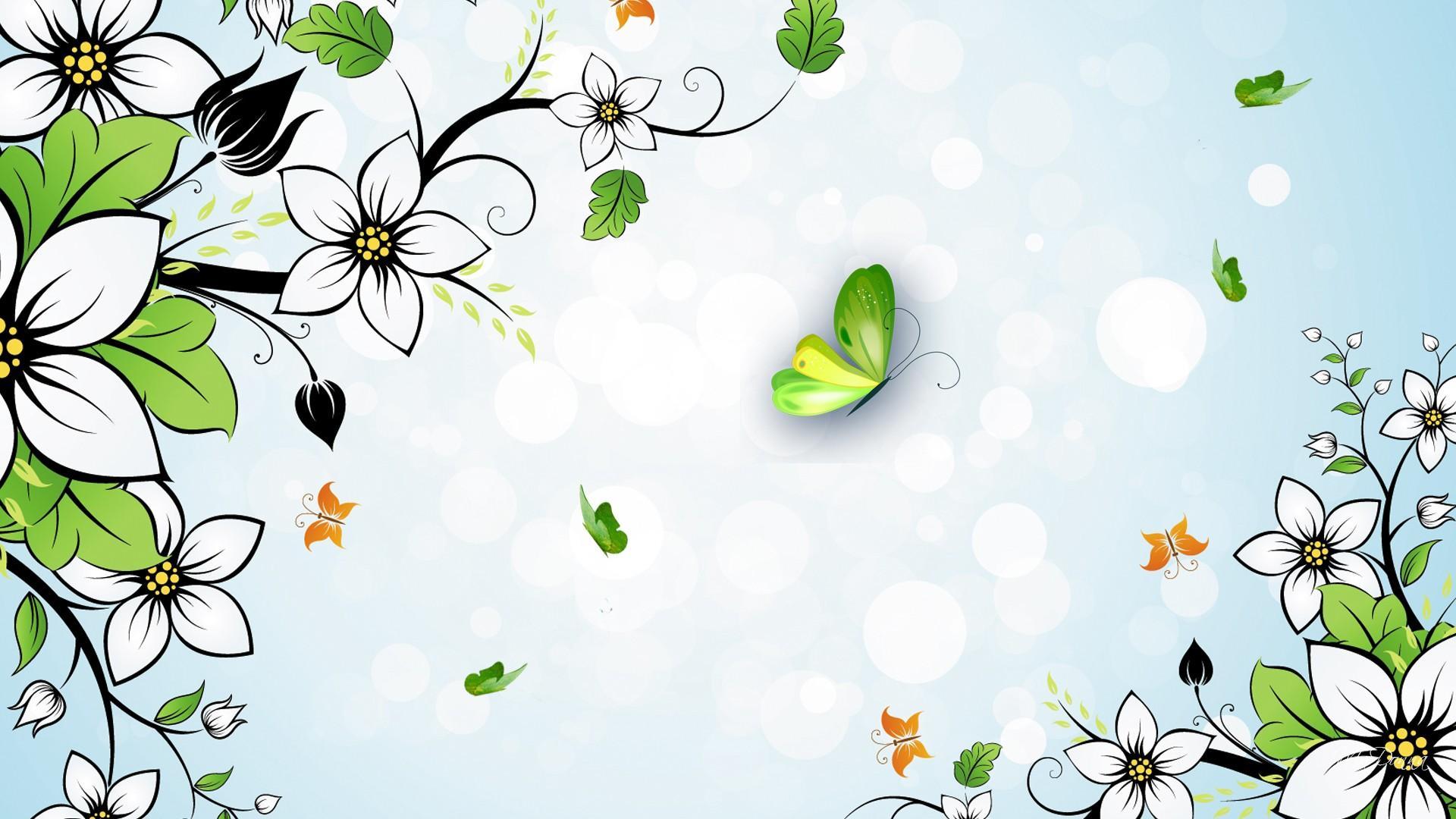 Fiori bianchi disegnati con farfalla, 1920x1080 Full HD 1080p, Desktop