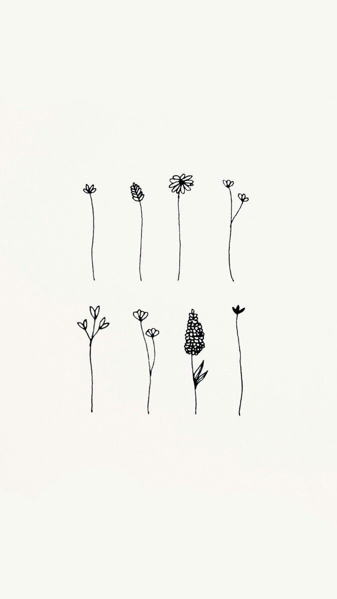 Fiori disegnati minimalisti bianco e nero, 675x1200 Verticale, Telefono