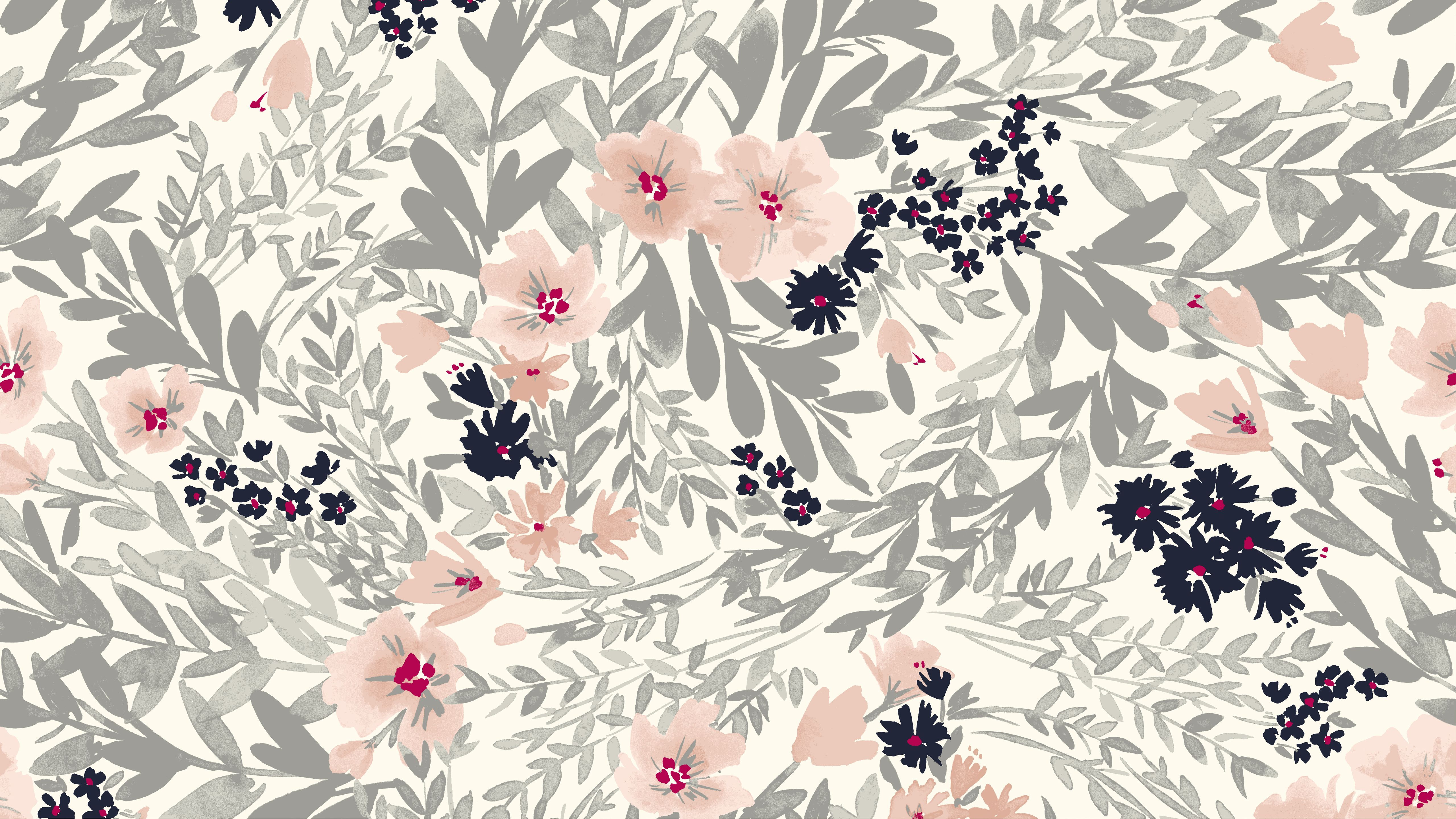 Pattern floreale rosa e grigio, 5120x2880 4K, PC Desktop