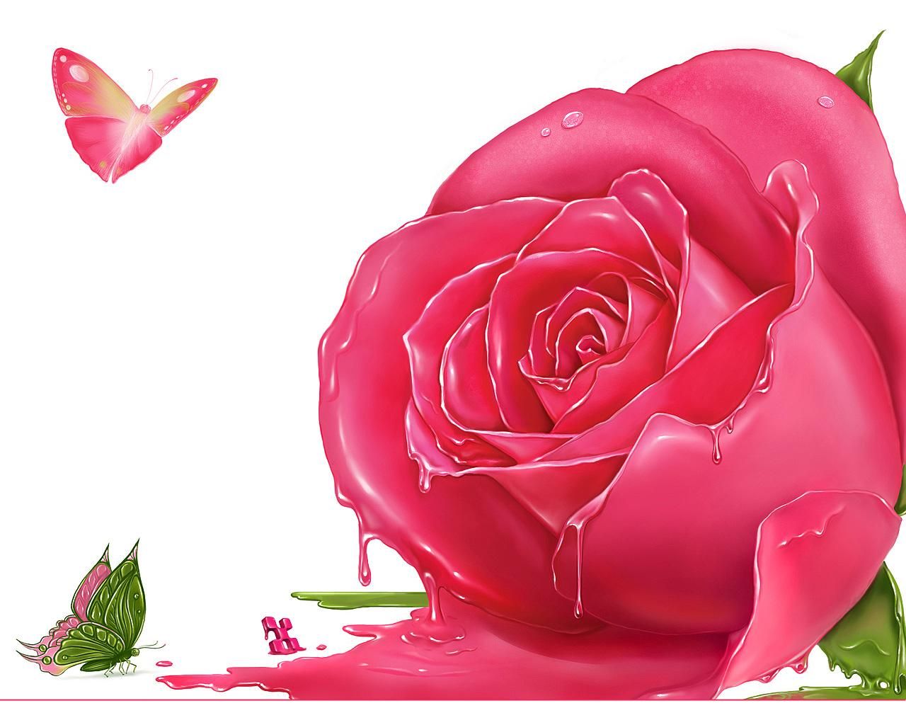 Rosa rosa con farfalla, 1280x1024 HD, Desktop