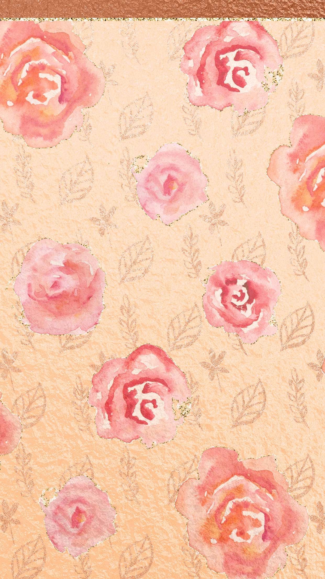 Rose acquerello sfondo pesca, 1242x2208 Full HD Verticale, Smartphone