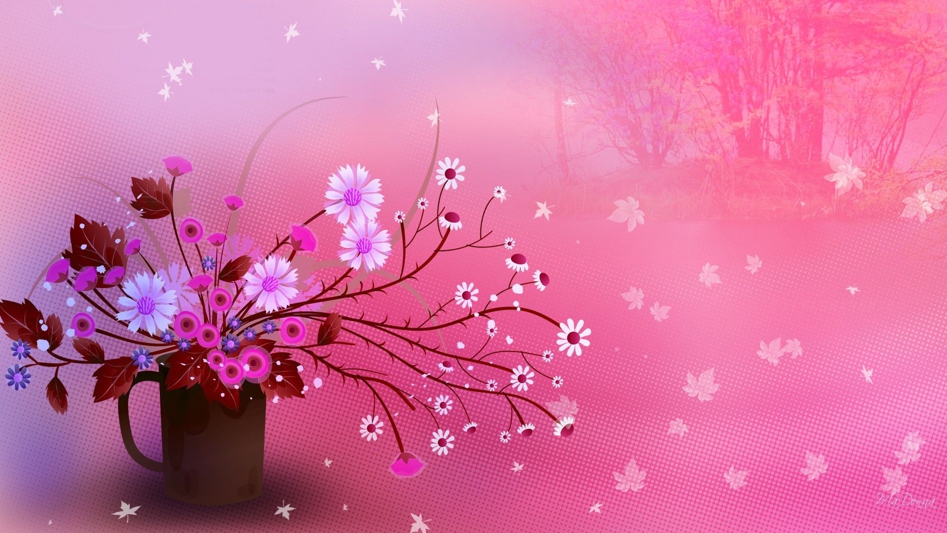 Fiori rosa fucsia con farfalle, 1048x803 HD, Desktop