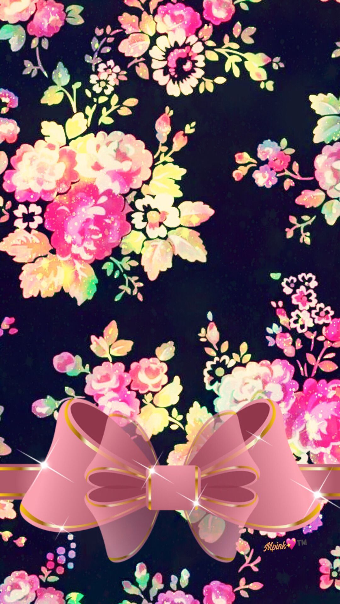 Fiocco rosa con fiori, 1080x1920 Verticale, Mobile