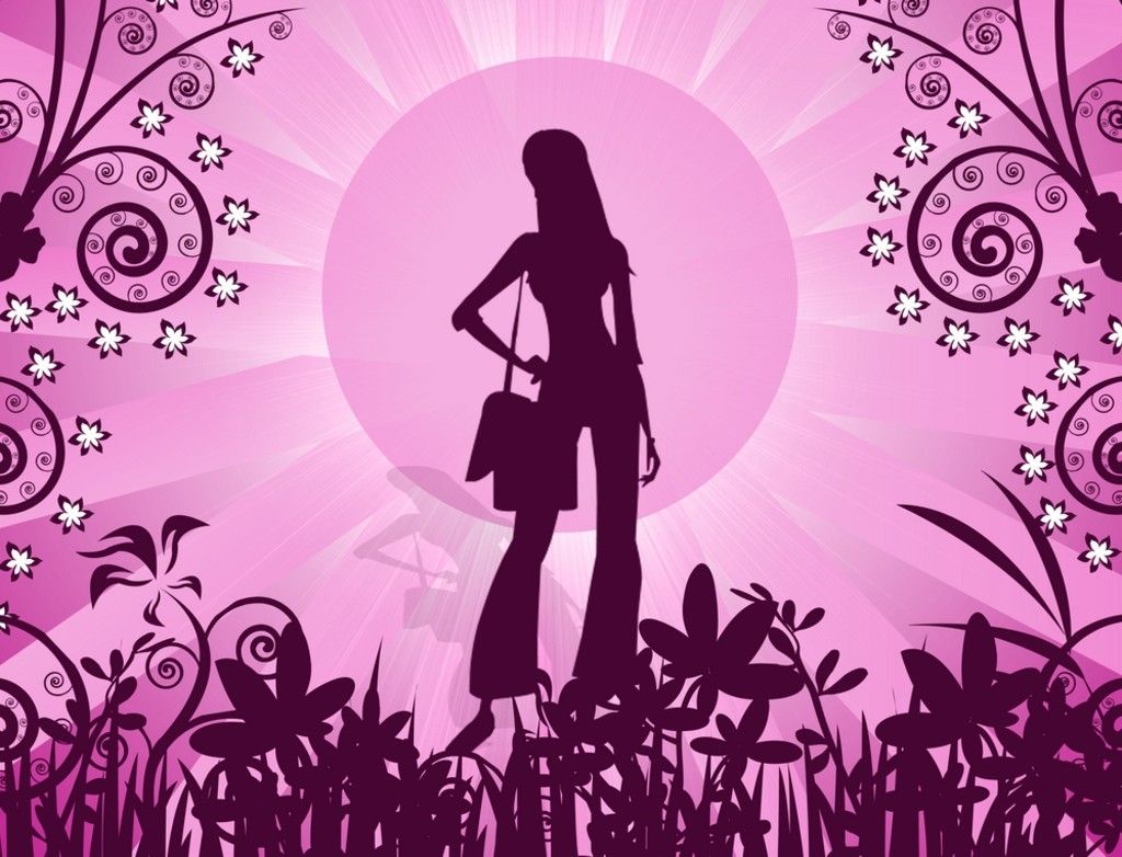 Silhouette donna fiori rosa, 1024x782 HD, PC