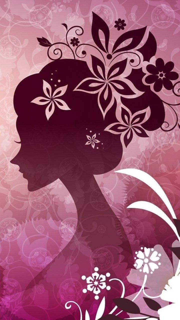 Silhouette donna fiori rosa, 720x1280 Verticale, Mobile