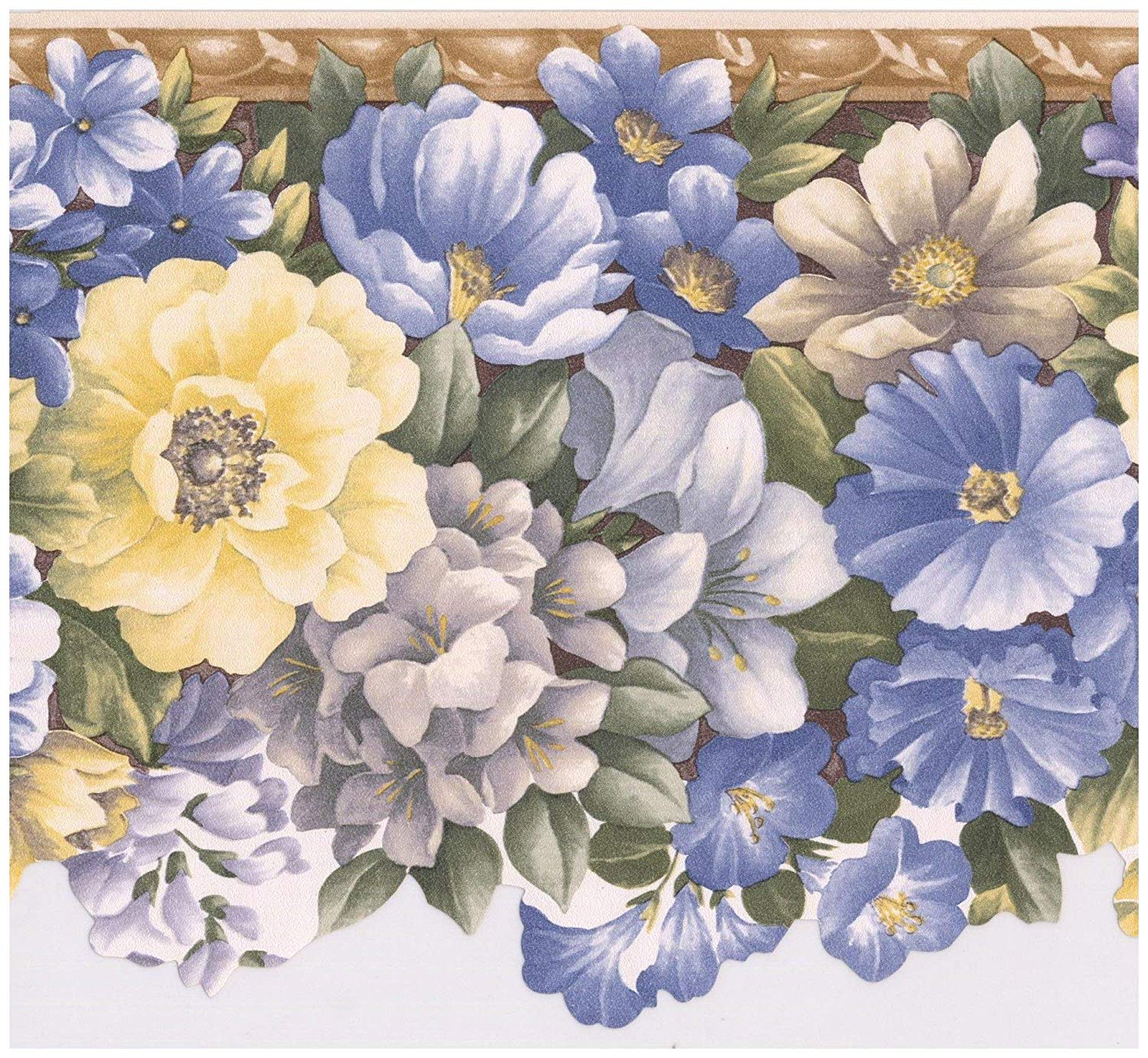 Bordo carta da parati fiori blu gialli, 1500x1382 720p, PC