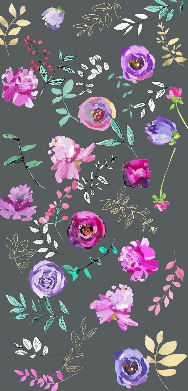 Fiori viola e rosa su grigio, 640x1326 Verticale, Mobile