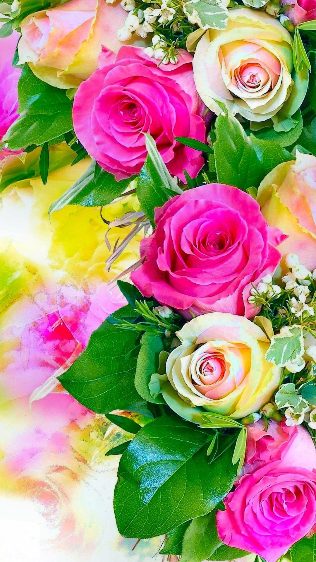 Rose rosa e gialle, 1080x1920 Verticale, Telefono