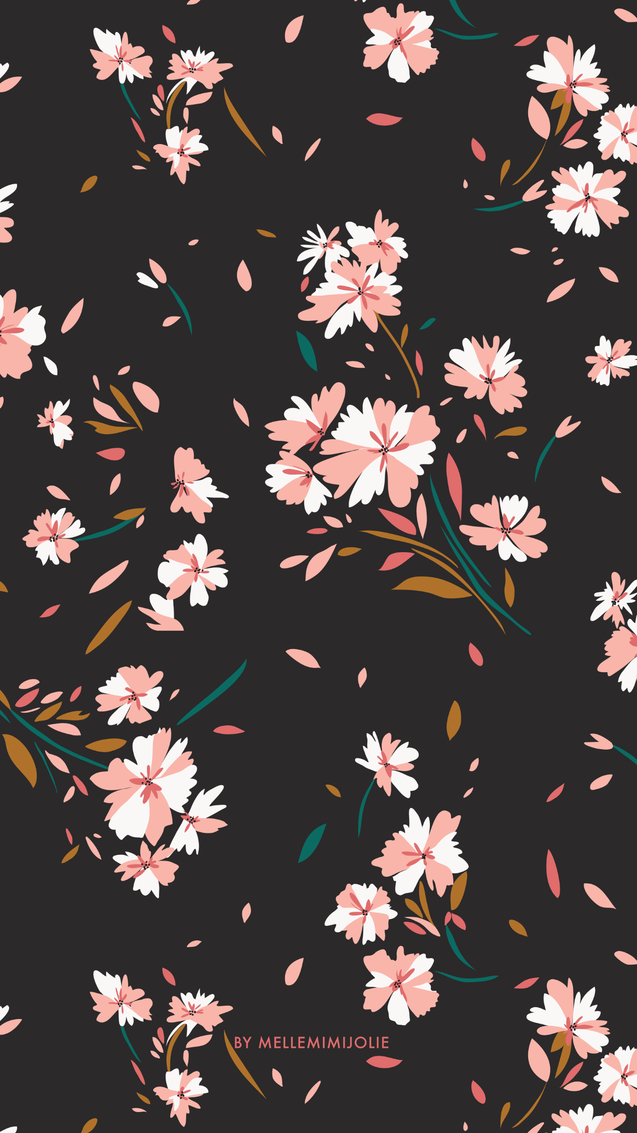 Fiori rosa su sfondo nero, 1242x2208 Verticale, Telefono