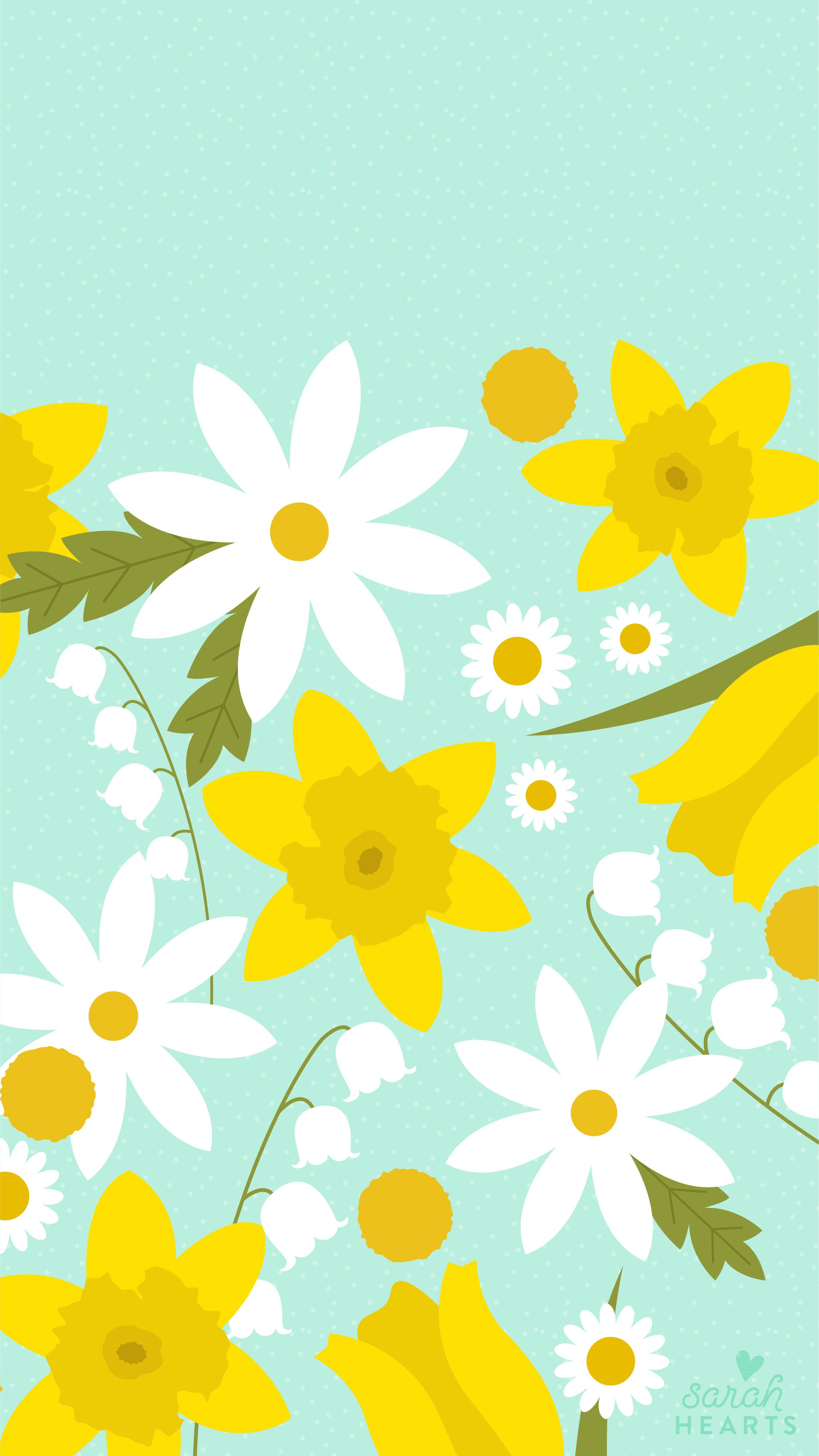 Fiori gialli e bianchi illustrati, 2251x4000 Verticale, iPhone Pro