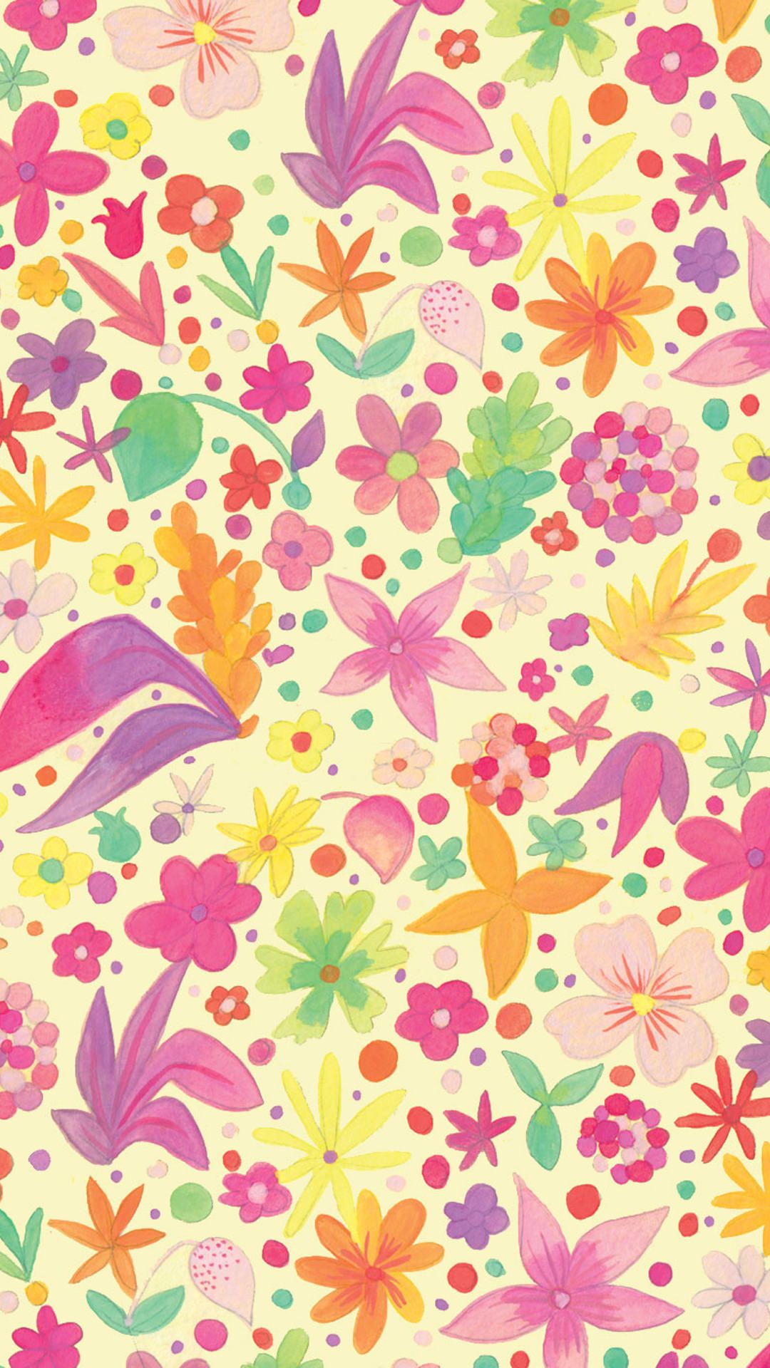 Fiori colorati pattern illustrato, 1080x1920 Verticale, iPhone