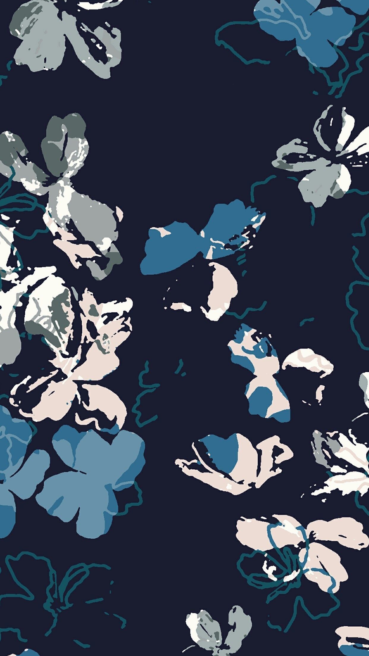 Fiori astratti blu navy, 1242x2208 Verticale, iPhone Pro