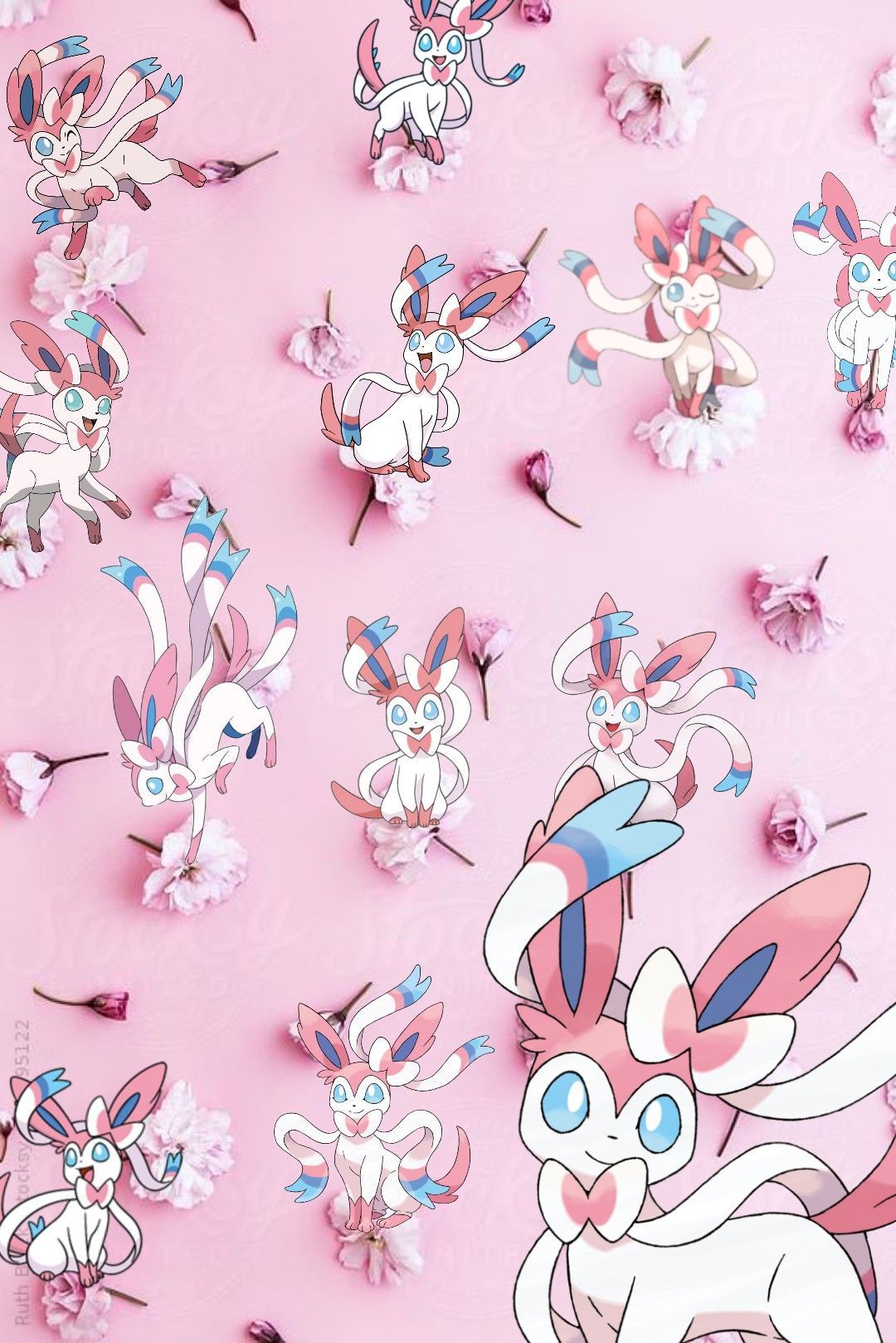Sylveon Pokemon fiori rosa, evoluzione Eevee, 1080x1618 Full HD Verticale, iPhone Plus