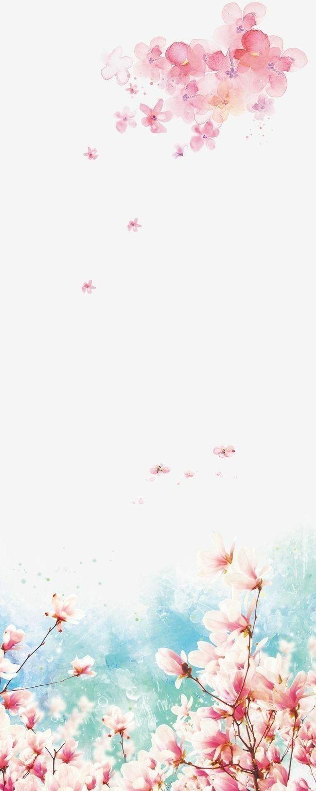 Fiori di ciliegio rosa acquerello, 650x1624 Verticale, iPhone
