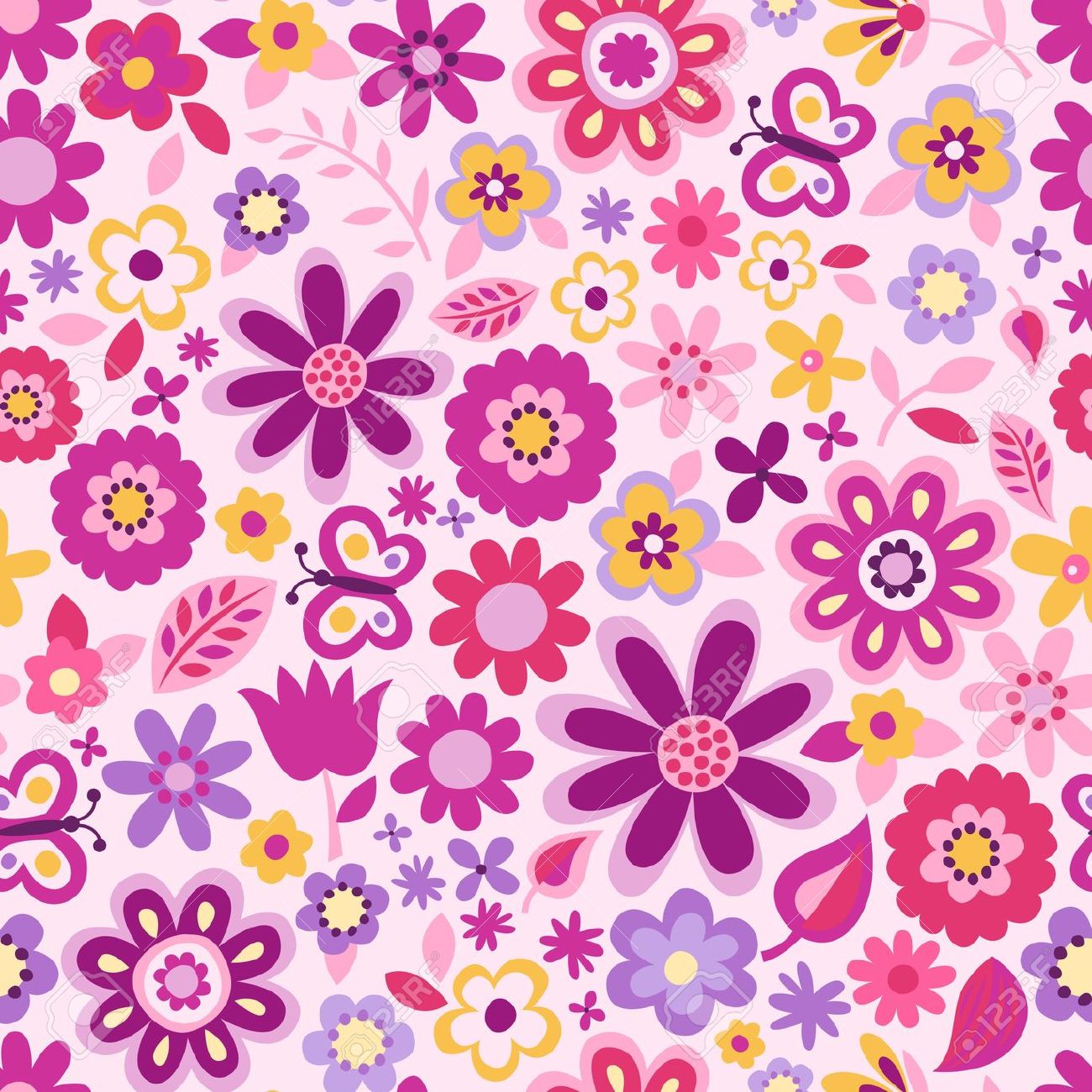 Pattern fiori farfalle rosa viola, 1300x1300 720p, Laptop