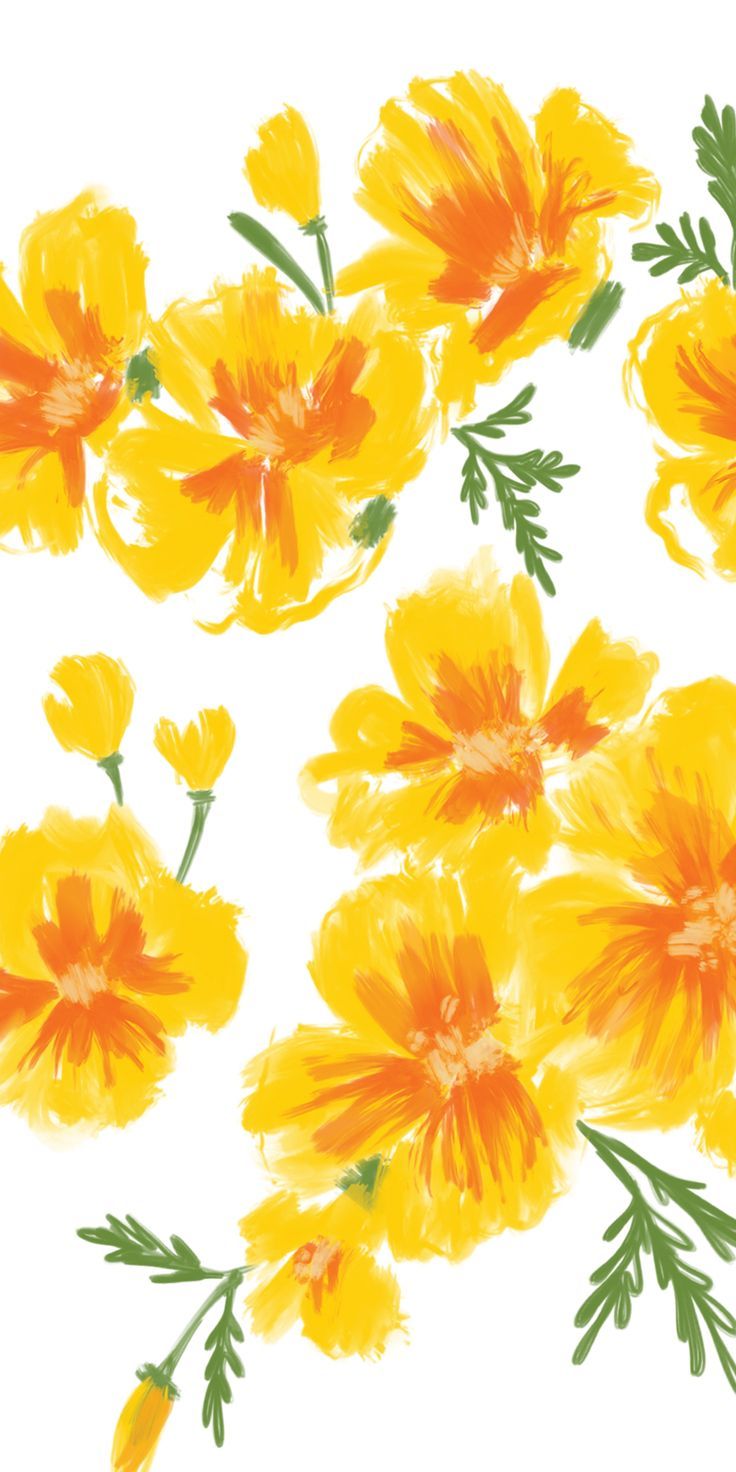 Fiori gialli e arancioni dipinti, 736x1472 Verticale, iPhone Pro Max