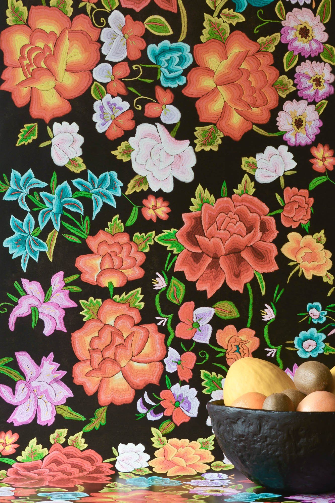 Fiori messicani stile Frida su nero, 1333x2000 Full HD Verticale, Smartphone