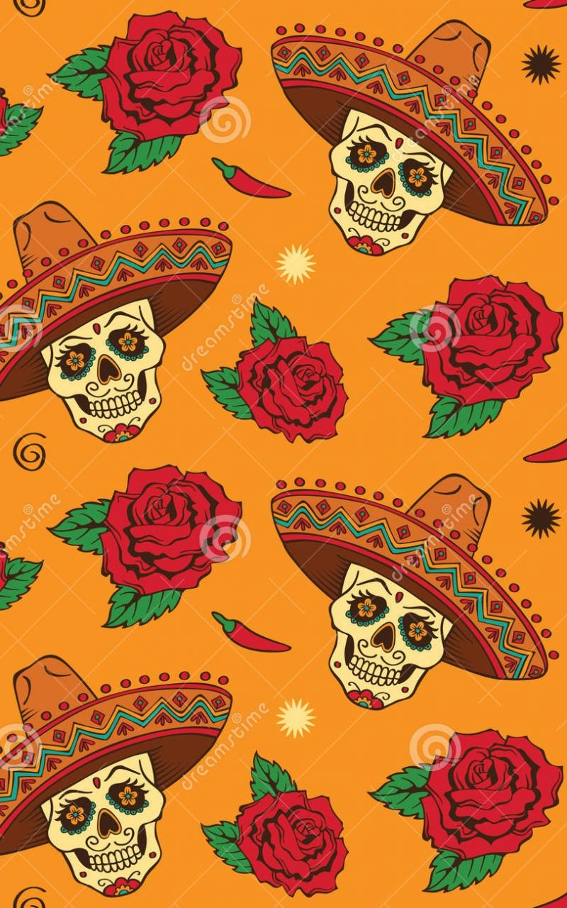 Teschi messicani con sombrero e rose, 800x1280 Verticale, Mobile