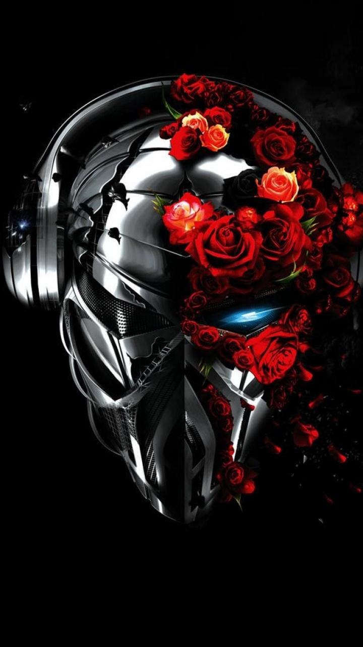 Casco robotico con rose rosse, 720x1280 Full HD Verticale, iPhone