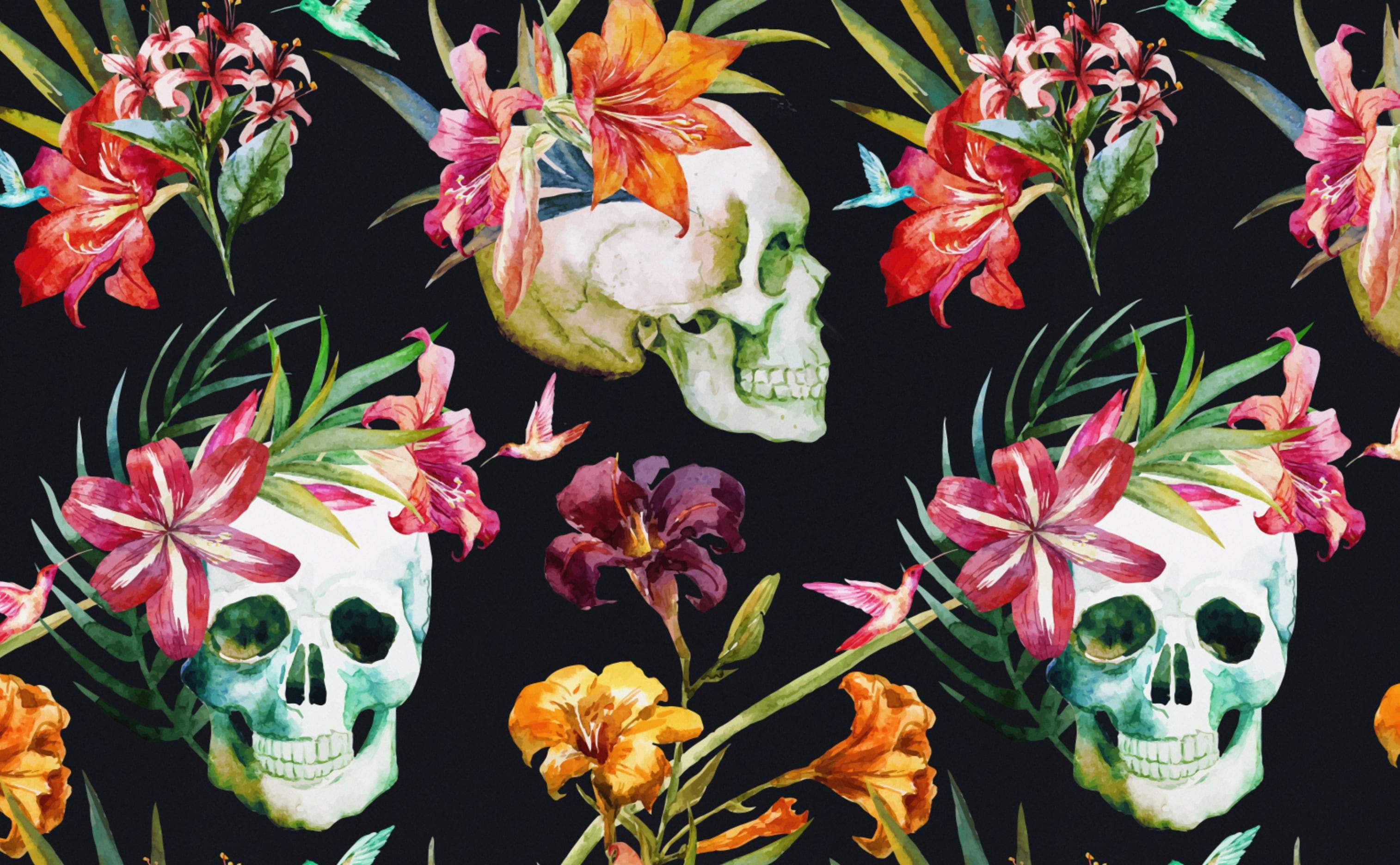 Teschi con fiori tropicali colorati, 3028x1872 WQXGA, PC