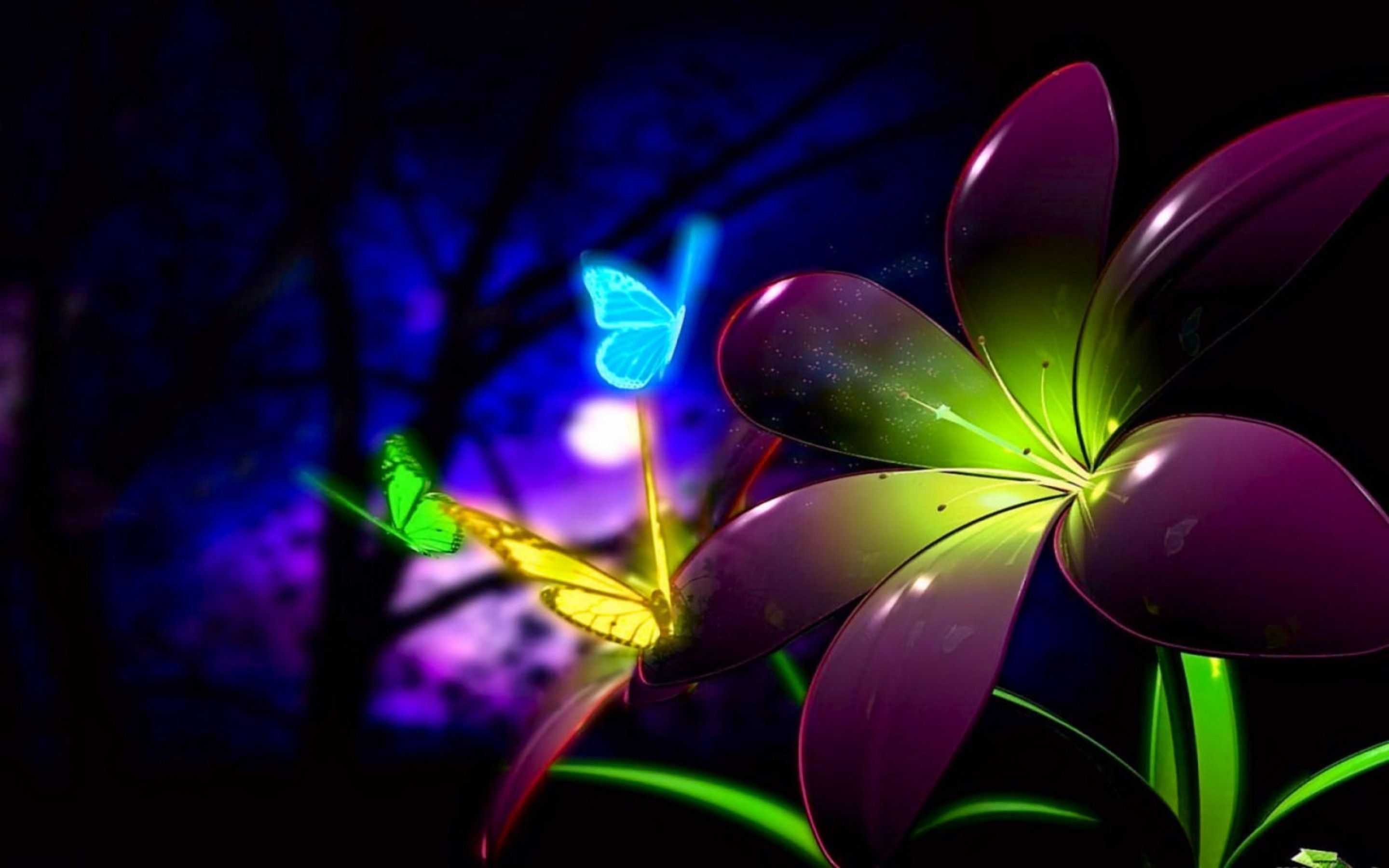 Farfalla e fiore luminosi 3D, 2880x1800 2K+, Desktop