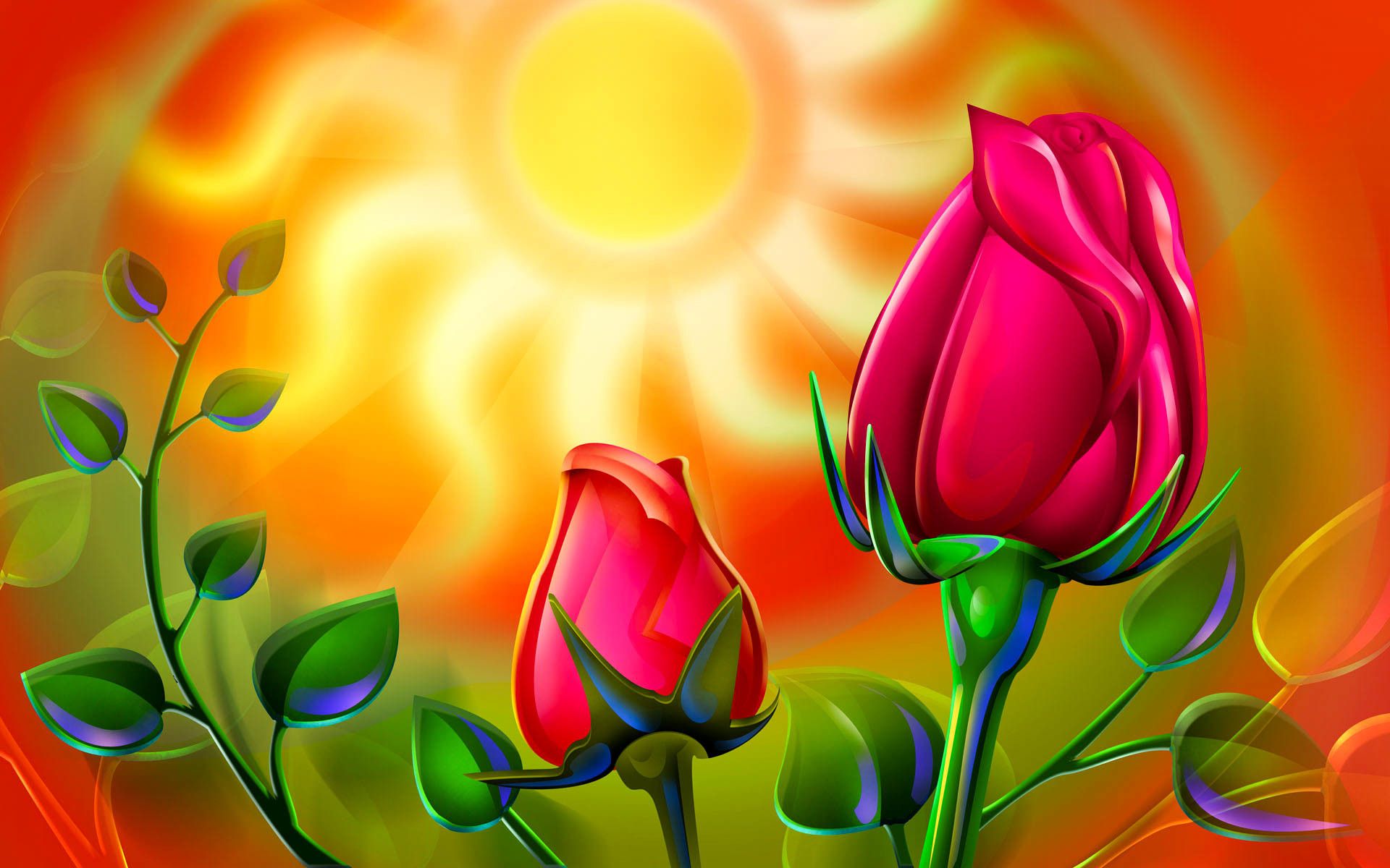 Rose rosse digitali con sole, 1920x1200 Full HD+, Laptop