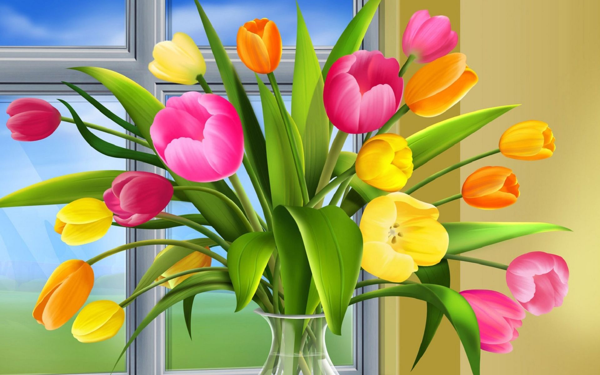 Tulipani colorati in vaso, 1920x1200 WUXGA, Desktop