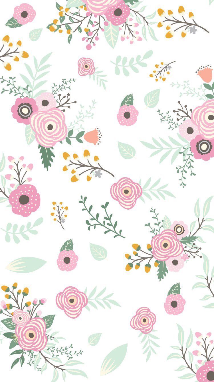 Fiori rosa cartoon sfondo bianco, 750x1334 Full HD Verticale, iPhone Plus