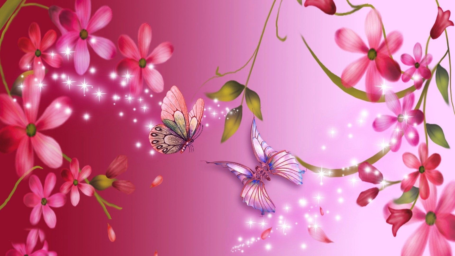 Fiori rosa e farfalle, 1920x1080 Full HD, Desktop