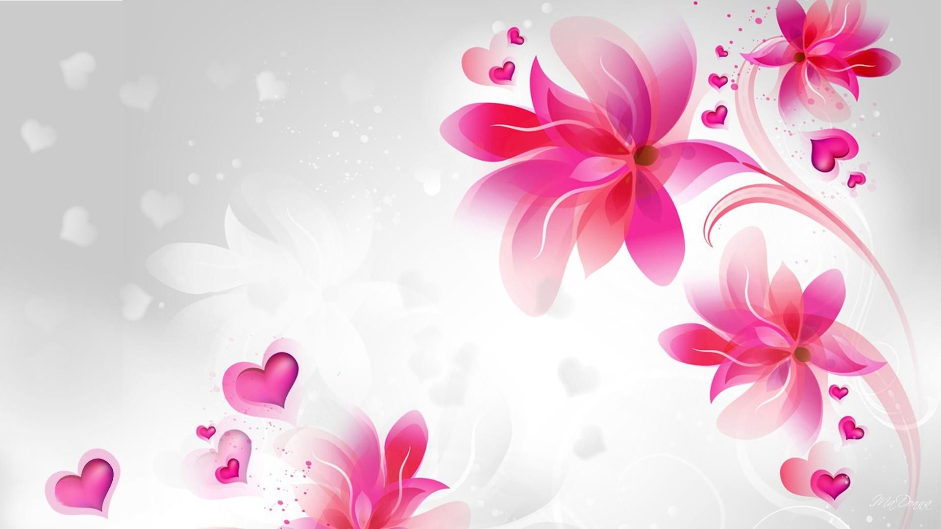 Fiori rosa astratti con cuori, 1920x1080 Full HD 1080p, Laptop