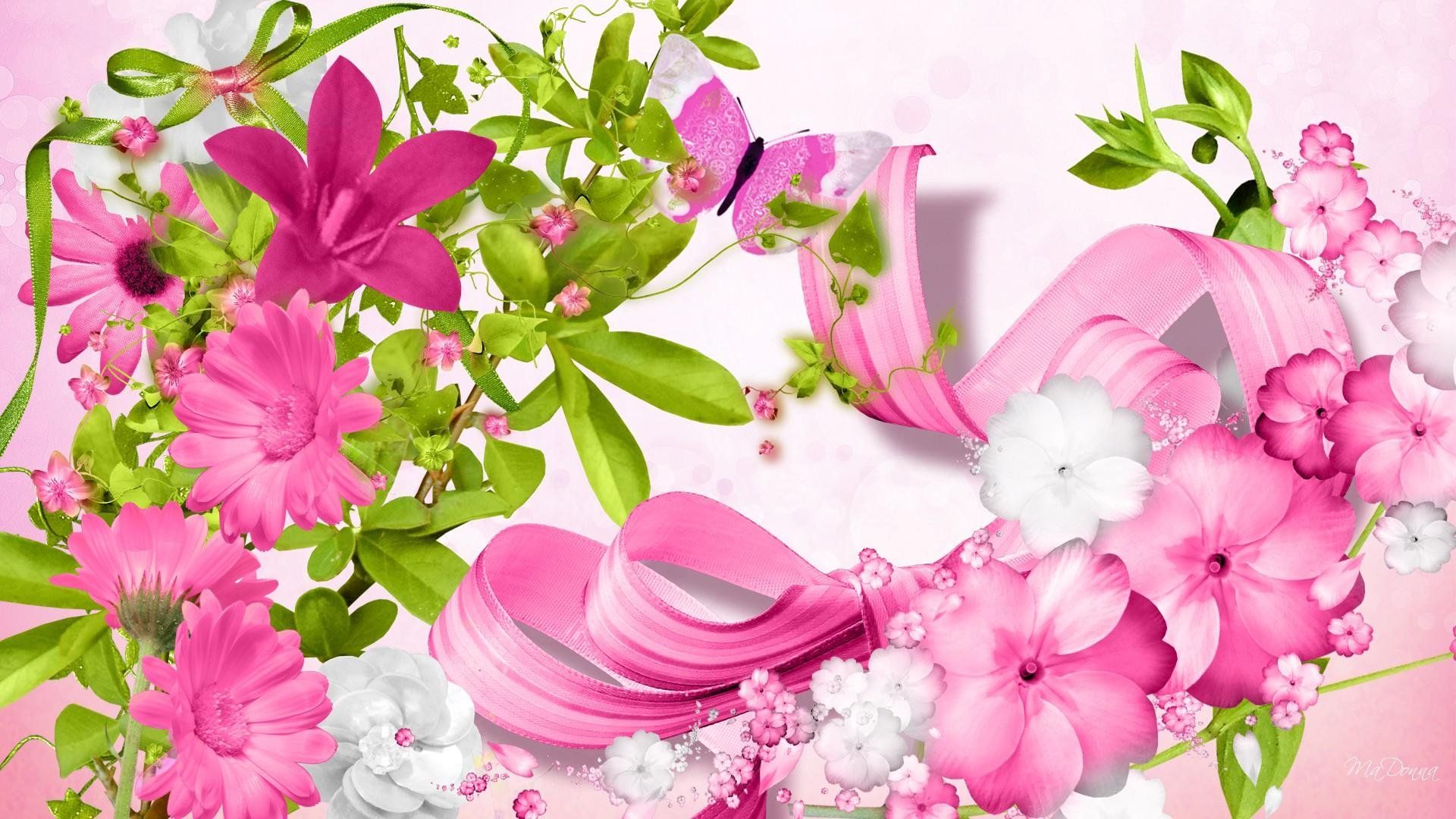 Fiori rosa con nastro, 1920x1080 Full HD 1080p, Laptop