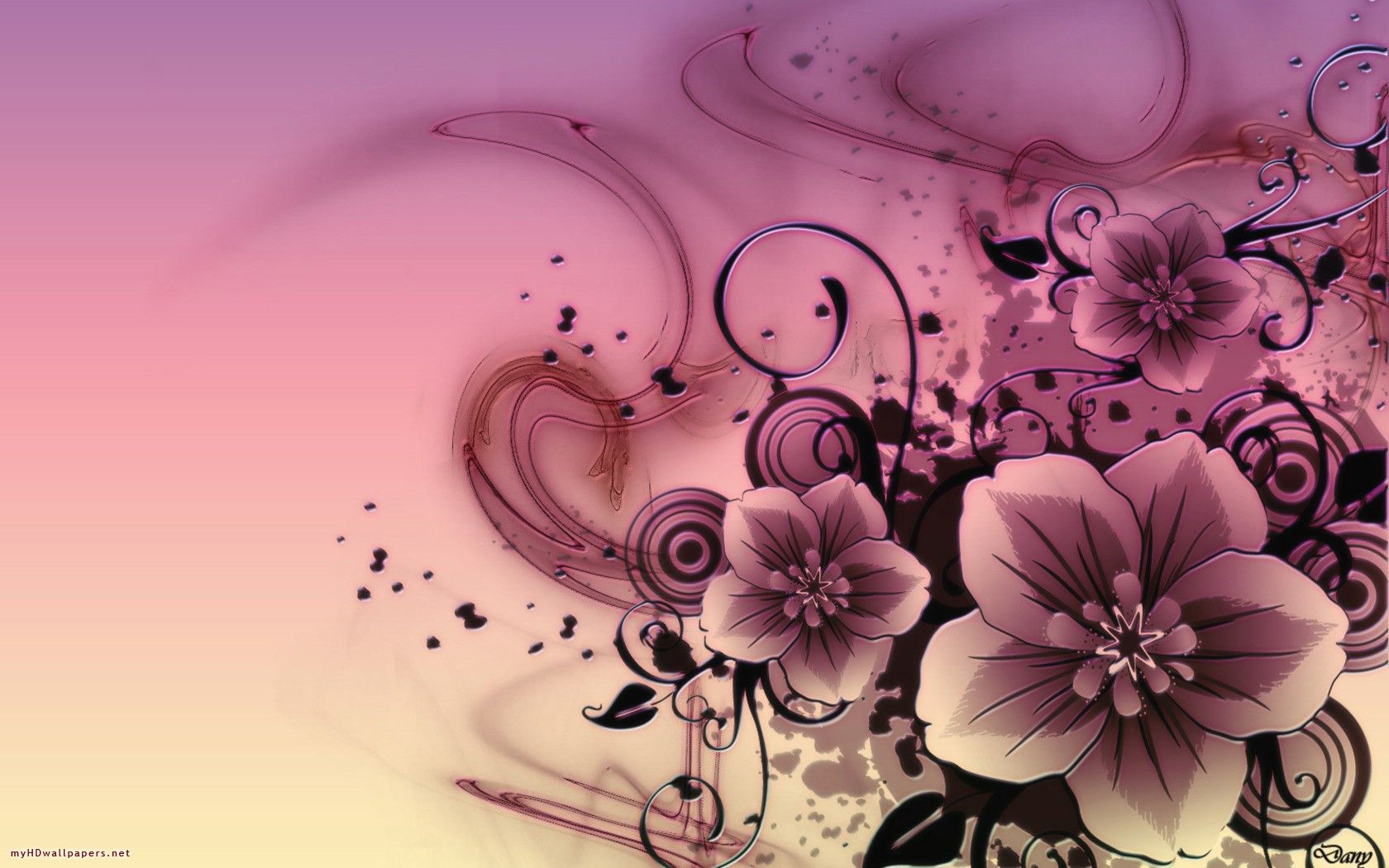 Fiori rosa con volute decorative, 1680x1050 HD, Desktop