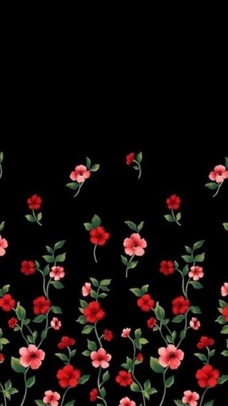Fiori rossi su nero, 750x1333 Verticale, POCO