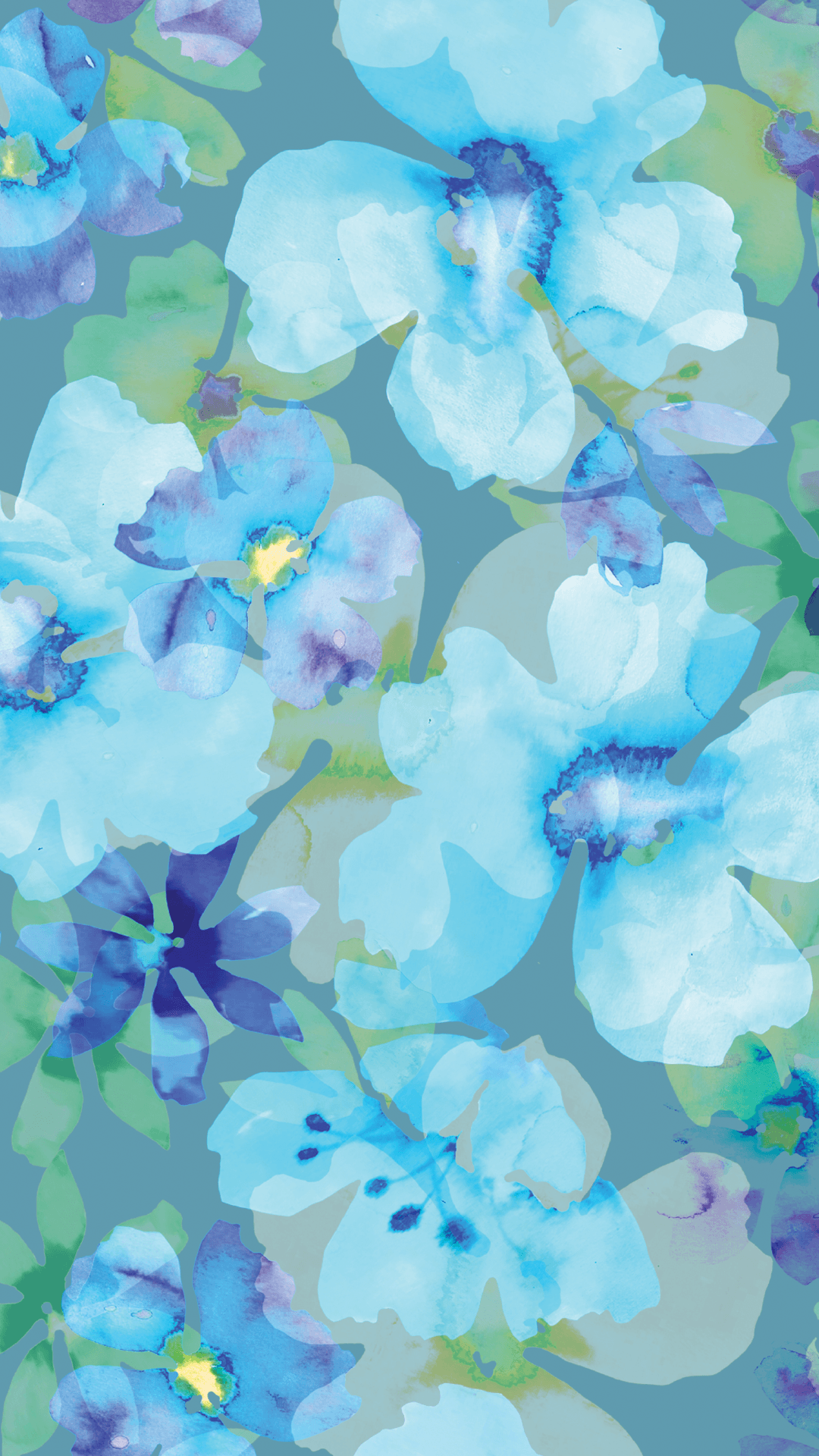 Fiori acquerello blu turchese, 1080x1920 Full HD Verticale, iPhone Air