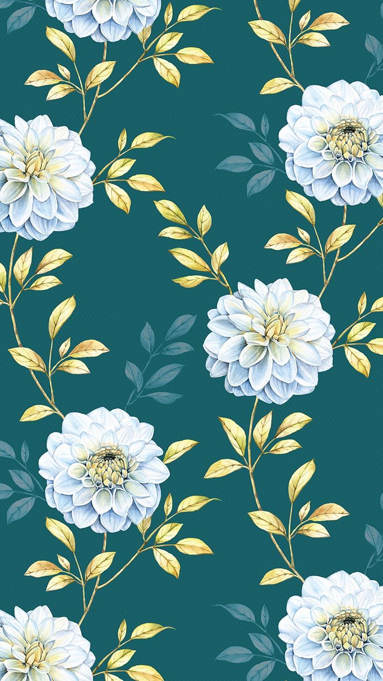 Fiori bianchi su sfondo verde smeraldo, 750x1334 Verticale, iPhone Pro Max