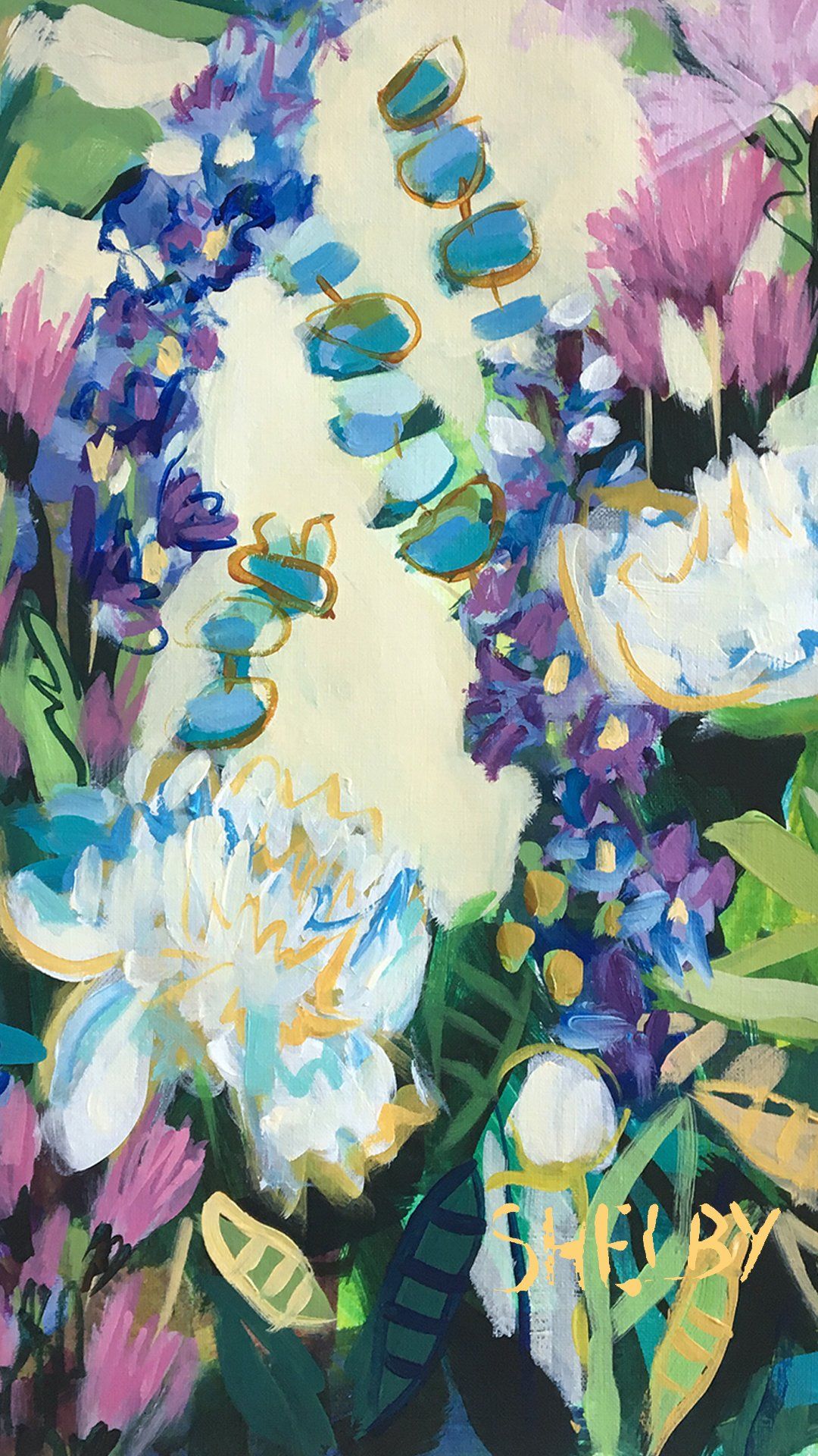 Fiori dipinti bianchi e blu, 1080x1920 Verticale, iPhone Pro Max