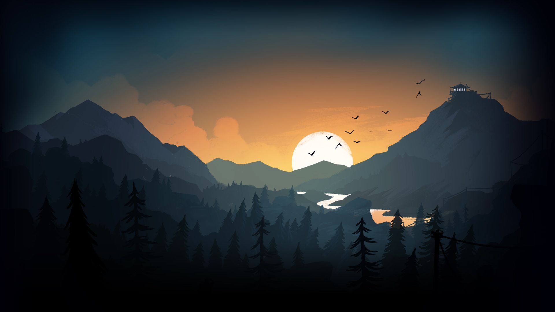 Firewatch tramonto montagne foresta, 1920x1080 1080p, Desktop
