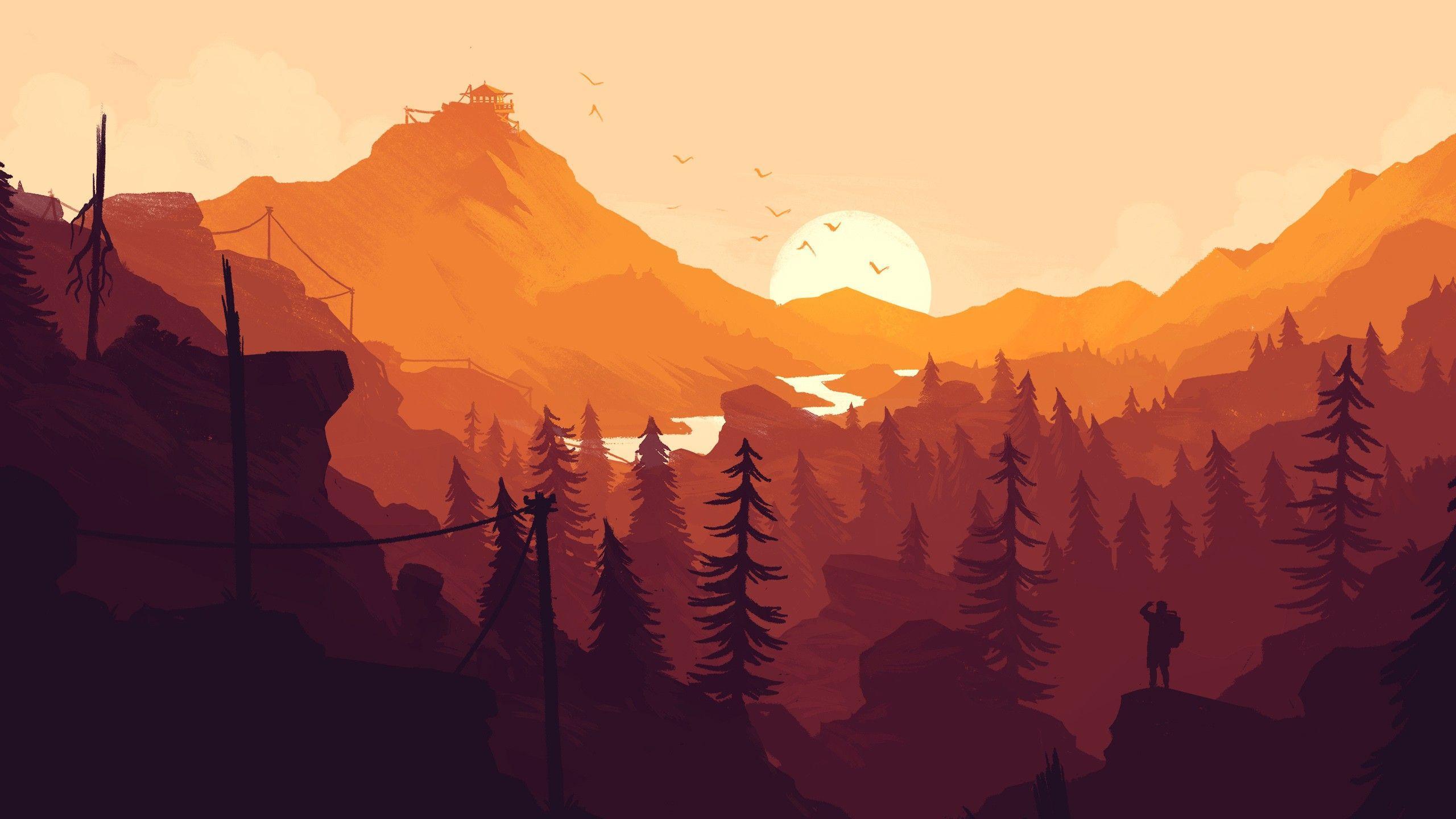 Firewatch montagne tramonto arancione, 2560x1440 2K, Monitor Gaming