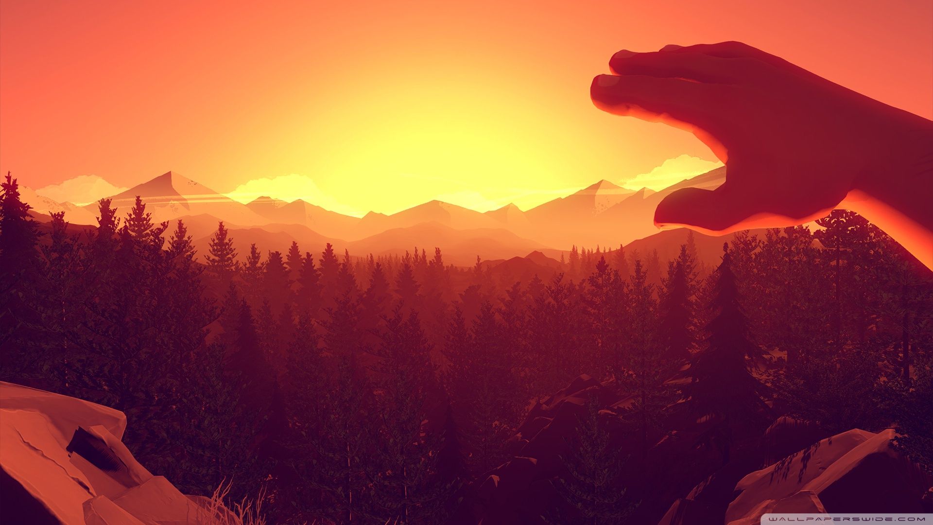 Firewatch tramonto montagne mano, 1920x1080 1080p, Laptop